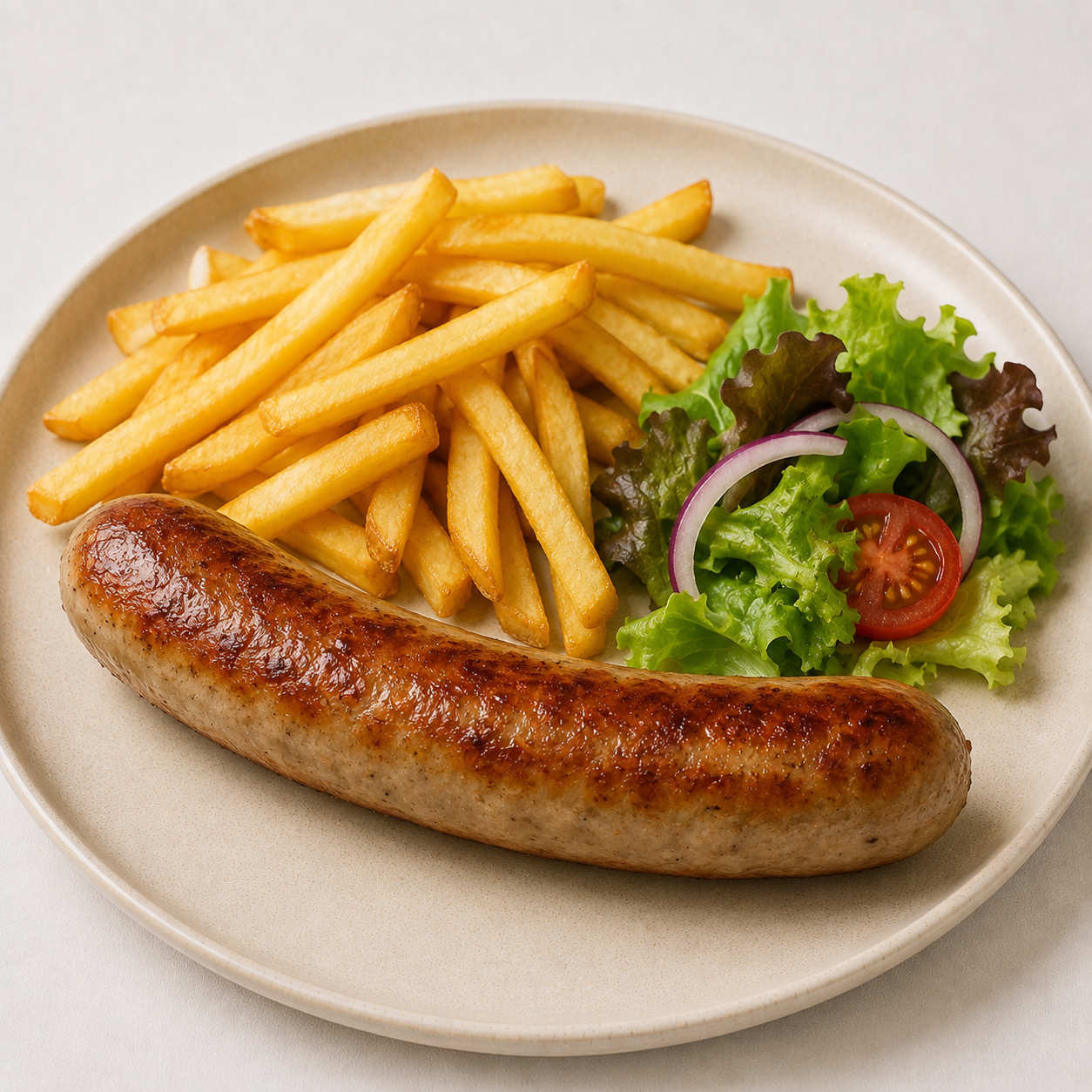 Brat- / Rindswurst mit Pommes oder Salat