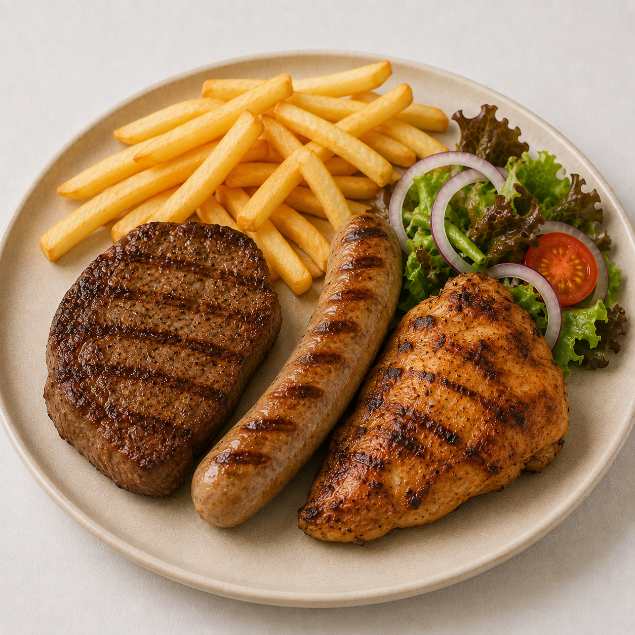 Grillteller mit Pommes oder Salat